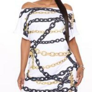 Wrapped Up In Chains Tee Dress -White/Combo
